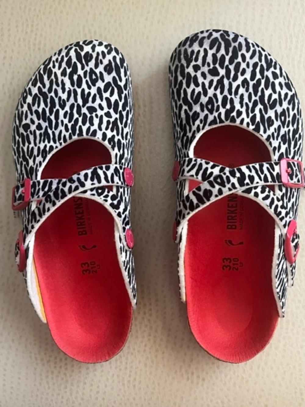 Birkenstock Kids - Arizona Leo Lilly - BK/PK Leopard Sandals EUR 33-US 2-2.5
